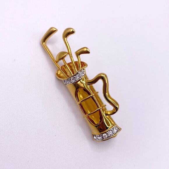 Vintage Gold Tone  Bag Brooch With Rhinestones and Citrine Yellow Glass Stone - Picture 2 of 6